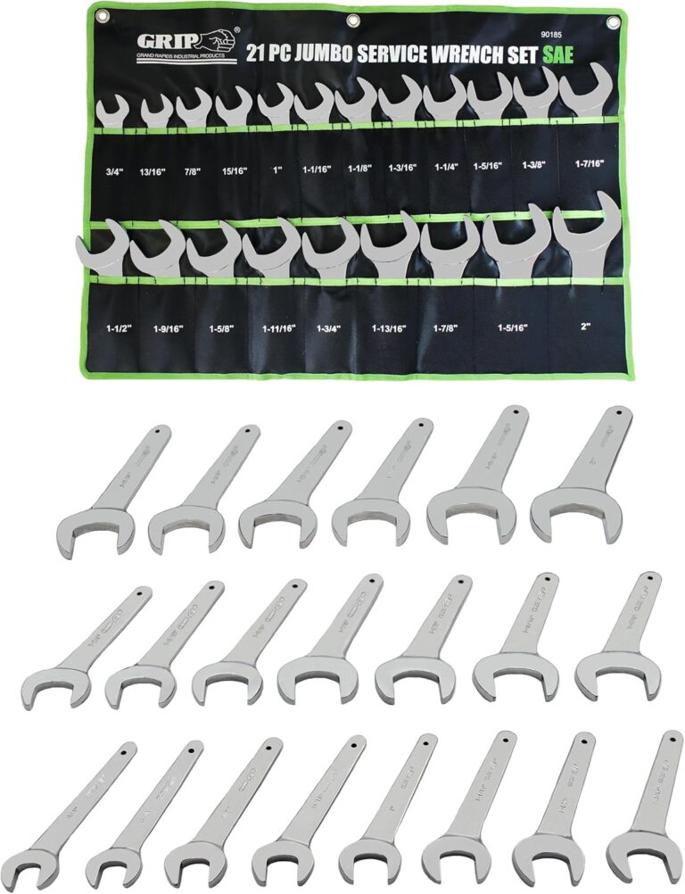 Grip 21 pc Jumbo Service Wrench Set SAE (3/4″ to 2″) – Chrome Vanadium Steel – Heavy Duty Automotive & Hydraulic Tools