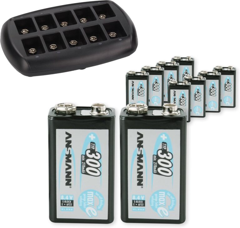Ansmann 10-Bay 9V Battery Charger & 10 NiMH 9V Batteries – Smart Charger for Long-Lasting Power