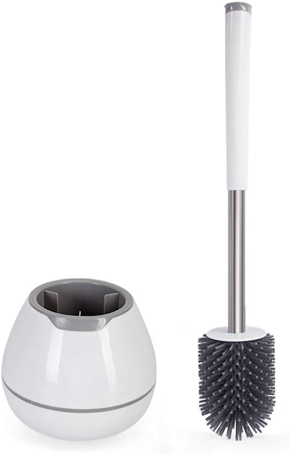 BOOMJOY Toilet Brush & Holder Set – Silicone Bowl Cleaner with Aluminum Handle & Tweezers, Bathroom Cleaning Kit