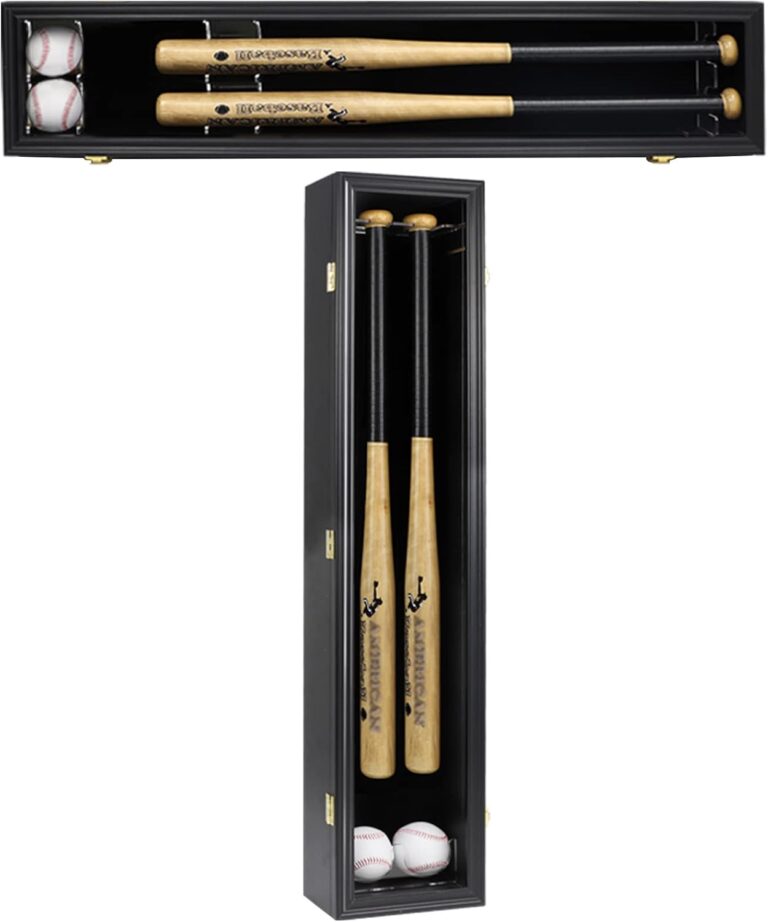 HOROW 2 Baseball Bat Display Case: Wooden Frame with Acrylic Door, Wall Mounted Shadow Box, 98% UV Protection & Lock