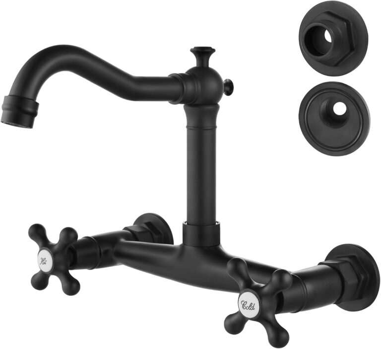 Airuida 8 Inch Wall Mount Kitchen Sink Faucet – Commercial Matte Black Tap with Cross Handles & 360° Spout