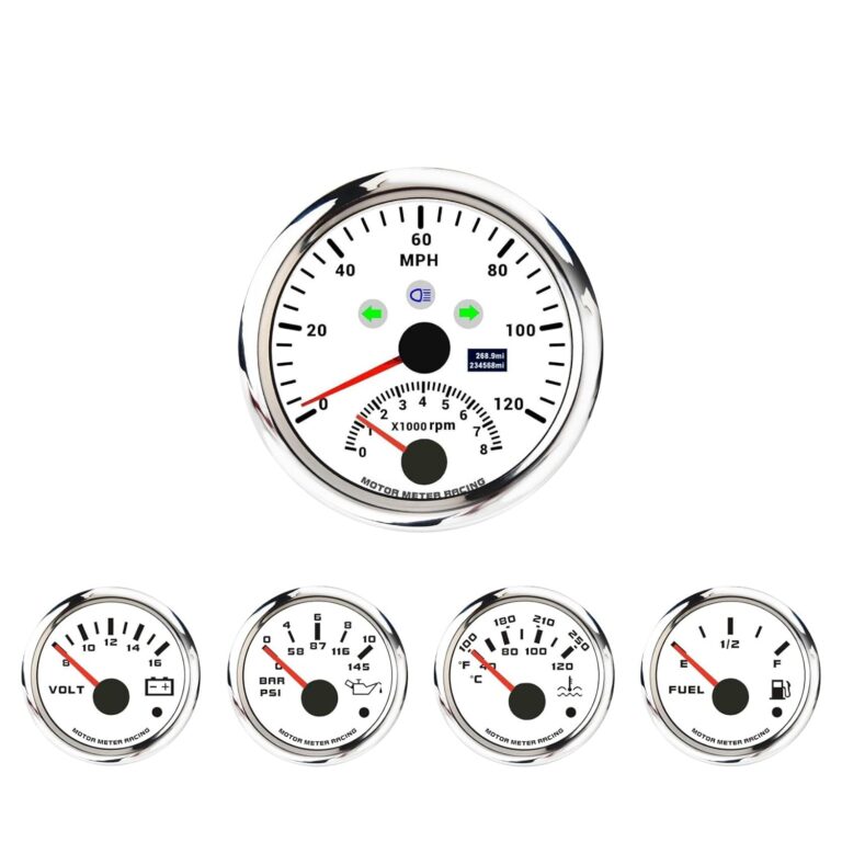 MOTOR METER RACING W PRO Series 5 Gauge Set: GPS Speedometer, Tachometer, Volt, Fuel, Temp & Oil Pressure Gauges