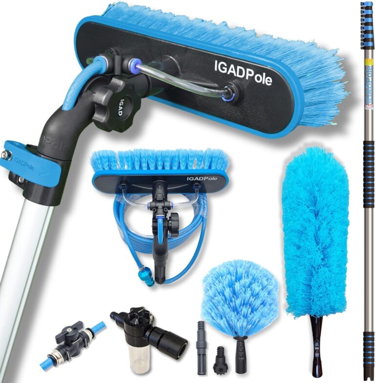 IGADPole 24 FT Washing Kit: 6-Stage Telescoping Pole, Water-fed Brush, Soap Dispenser & Cobweb Dusters for Complete Cleaning