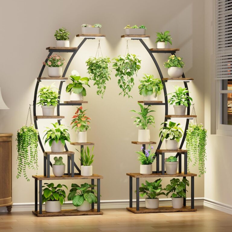 9-Tier Plant Stand with Grow Lights, 64″ Tall Metal Indoor Plant Shelf & Rack for Living Room, Patio | Large Display