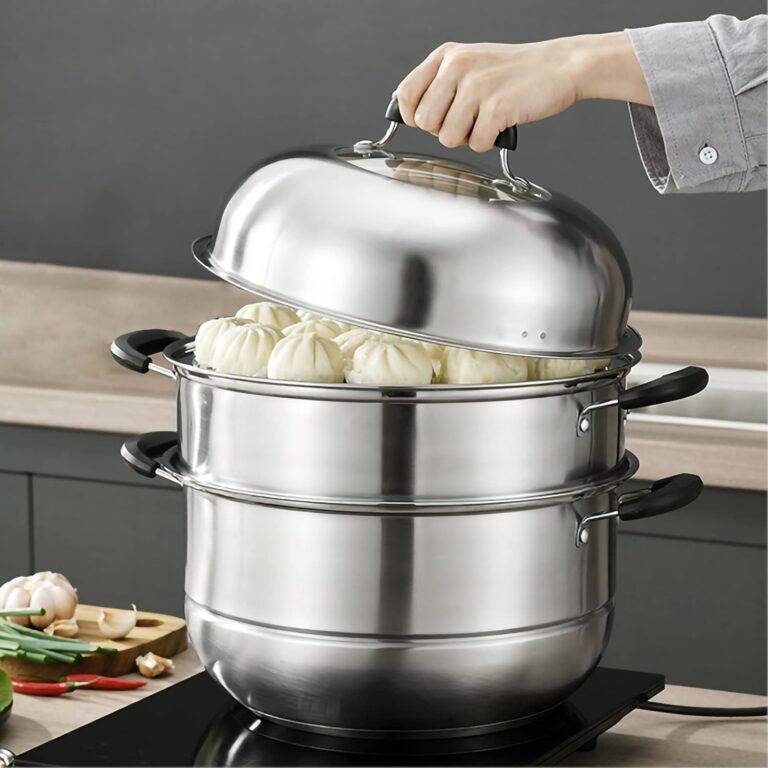 MANO 12.6 Inch Stainless Steel Steamer Pot – 2-Tier Multipurpose Cookware for Vegetables, Dumplings & More
