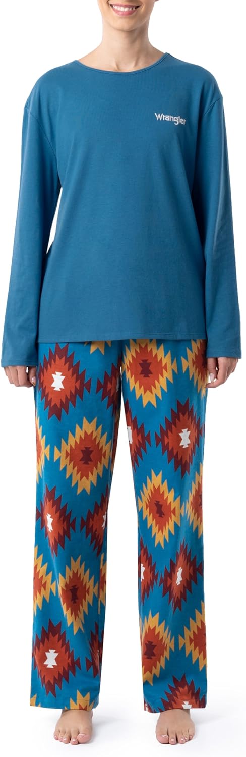 Wrangler Women’s Jersey Top & Flannel Pant Pajama Set | Cozy Sleepwear Lounge Set