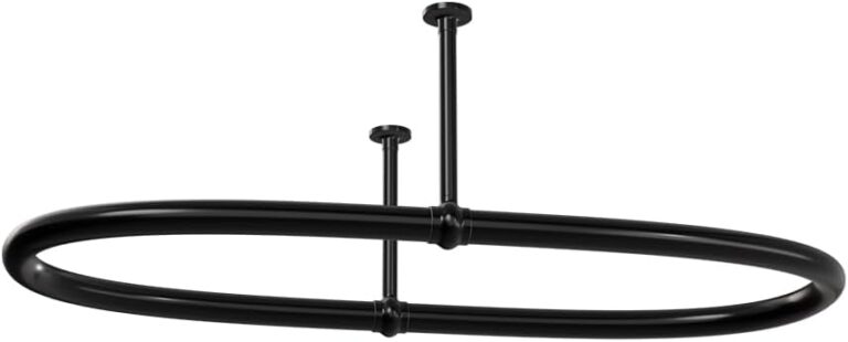 SATOH Oval Shower Curtain Rod for Clawfoot Tubs – 43×25 Inch Ceiling Mounted Black Steel Rail with Hooks