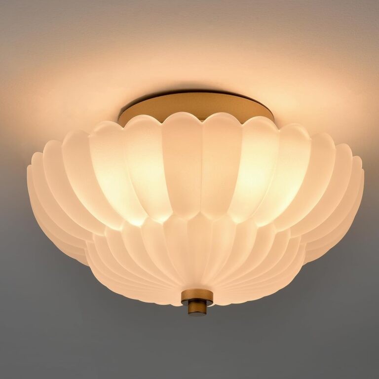 HYDELITE Gold Flush Mount Ceiling Light: Modern Vintage Fixture with Scalloped Frosted Glass for Bedroom, Bathroom, Kitchen