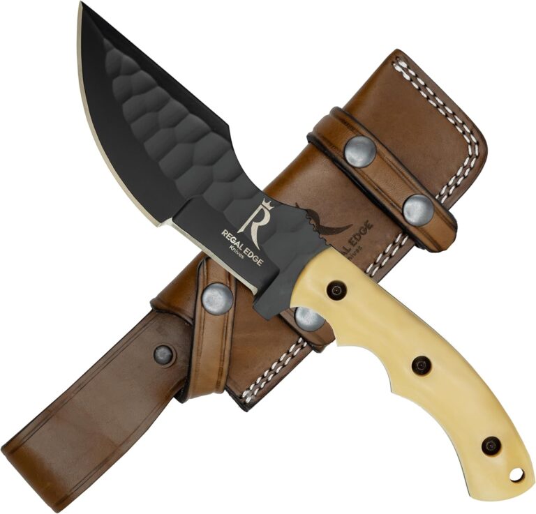 10” Handmade Tracker Hunting Knife | Camel Bone Handle & Leather Sheath | 1095C High Carbon Steel Survival Knife for Camping & Outdoor