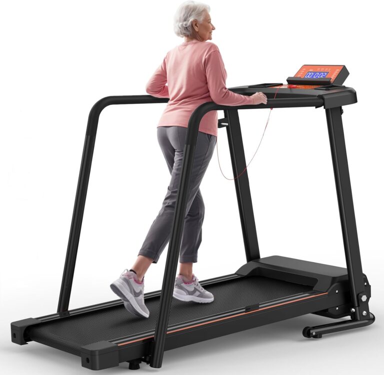 Walking Treadmill for Seniors: Foldable Exercise Machine with Long Handrail, LCD Display & 300 lbs Capacity for Home Recovery & Fitness