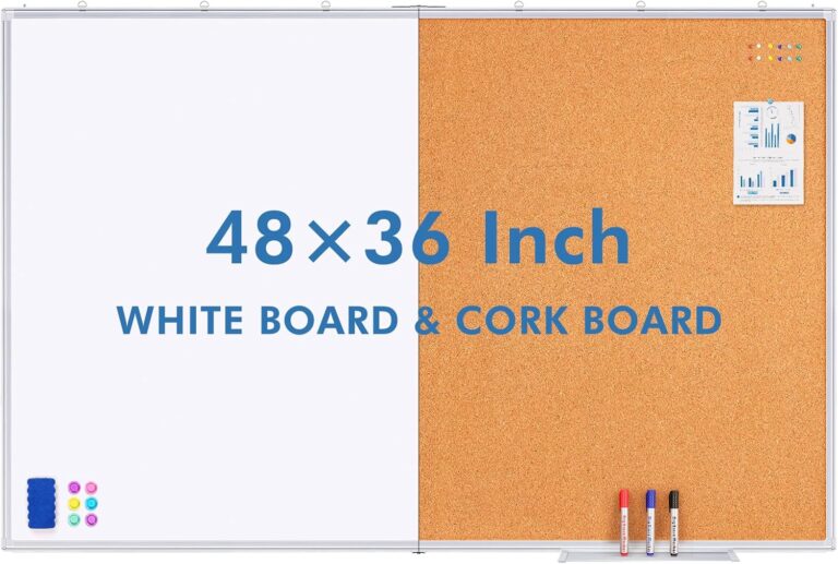 48×36 Inch Magnetic Whiteboard & Cork Board Combo | Wall Mounted Dry Erase Bulletin Board for Home, Office, School