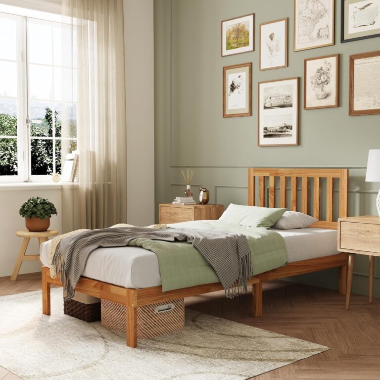 Novilla Twin Bed Frame: Solid Wood Platform Bed with Headboard, No Box Spring Needed, Easy Assembly