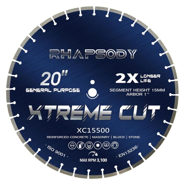 RHAPSODY 20 Inch Diamond Concrete Saw Blade | Segmented Dry/Wet Cutting for Concrete, Masonry, Brick & Block