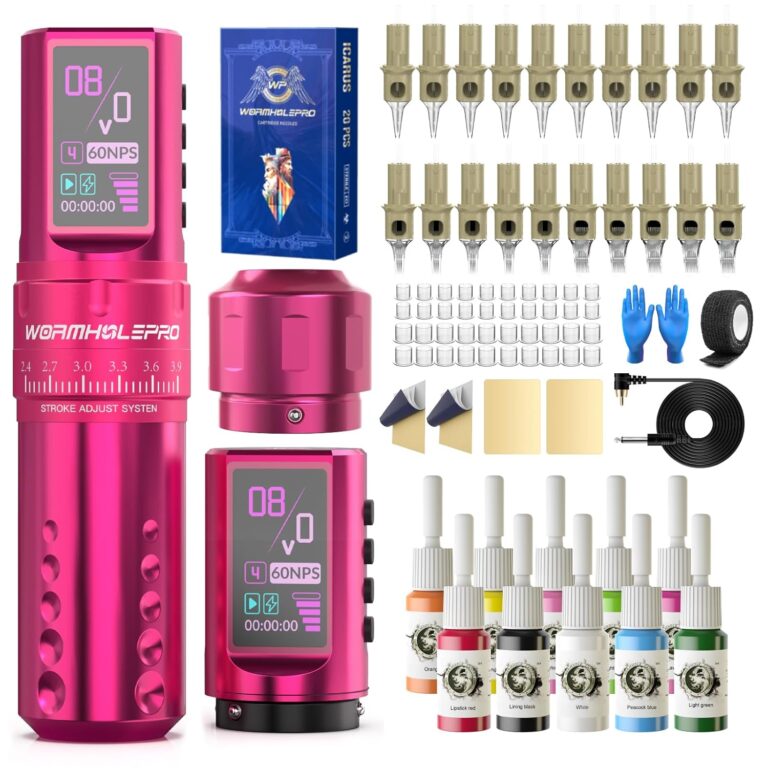 WORMHOLE PRO 80PCS Tattoo Gun Kit with Digital Power Supply & 7 Strokes | Complete Kit for Tattoo Artists