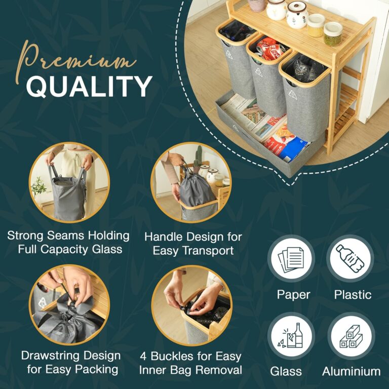 4-Section Kitchen Recycling Bin Combo – Large Trash & Recycle Station for Paper, Plastic, Cans