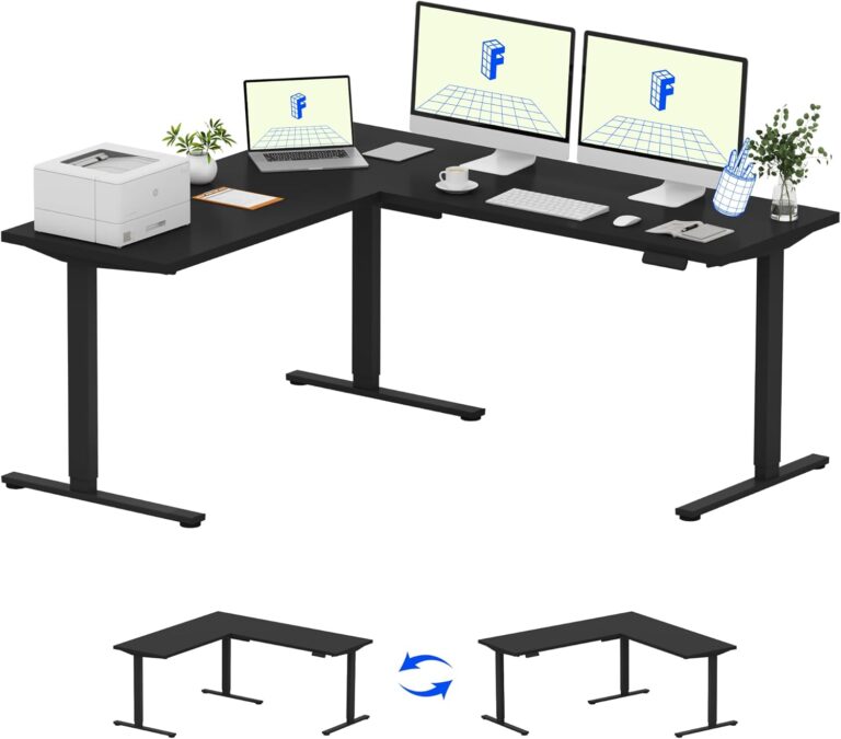 FLEXISPOT L-Shaped Standing Desk: 71 x 63 Inch Electric Height Adjustable Corner Workstation for Home Office
