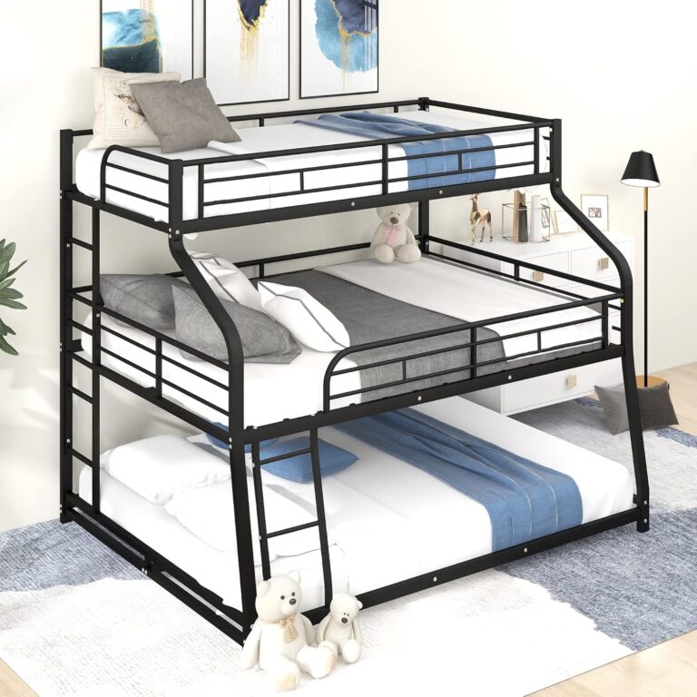 Bellemave Heavy Duty Triple Bunk Bed: Twin XL, Full XL & Queen Triple Bunk for 3 Kids | Unique Curved Black Metal Frame