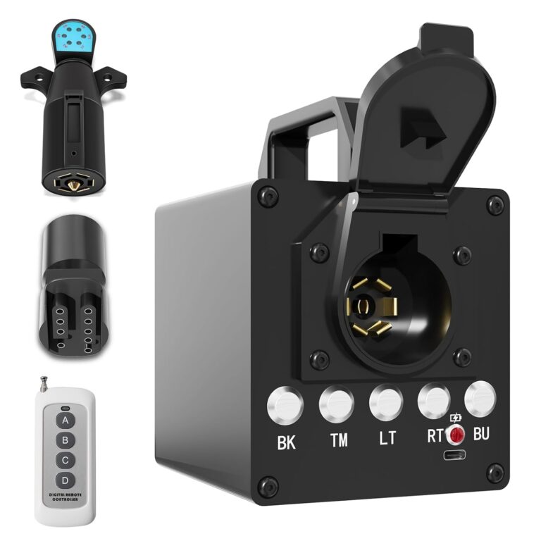 Portable Trailer Light Tester Box with 12V Battery & Wireless Remote | 7-Way Round & Flat Pin Compatible