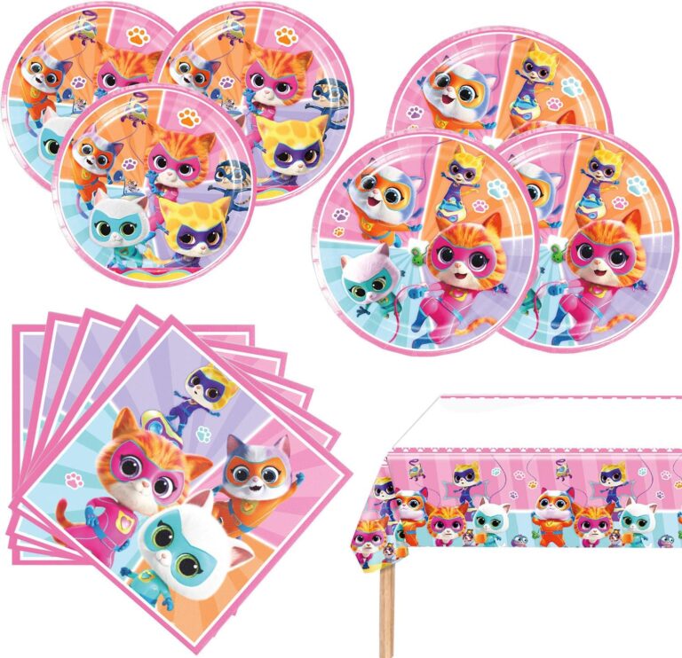 Super Cat Theme Party Supplies: We1Fit 41Pcs Super Kitties Plates & Napkins Set for Birthday Decorations